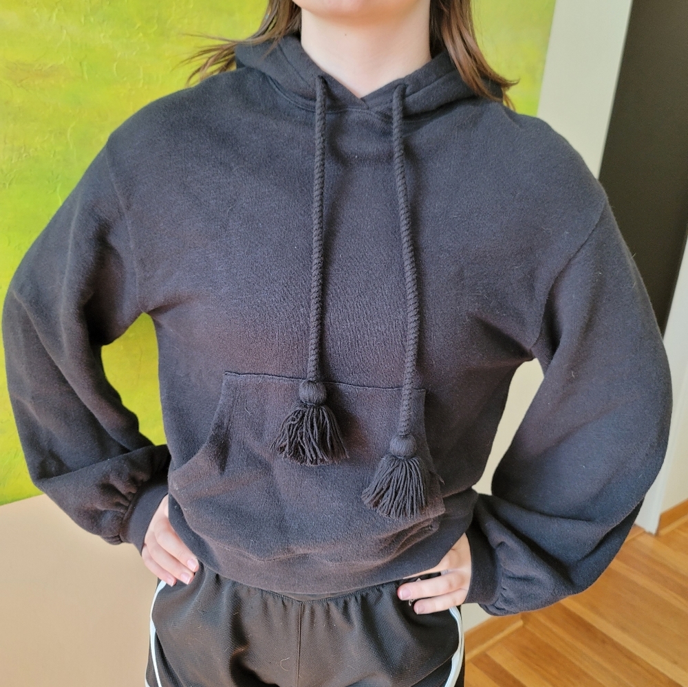 Ulla Johnson cropped black tassle hoodie